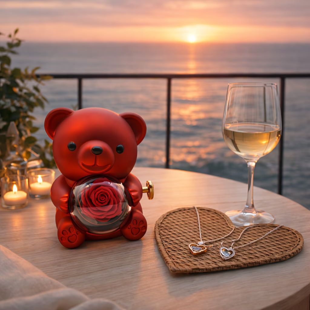 🧸🌹 Ekskluzywny Miś z Wieczną Różą i Naszyjnikiem✨