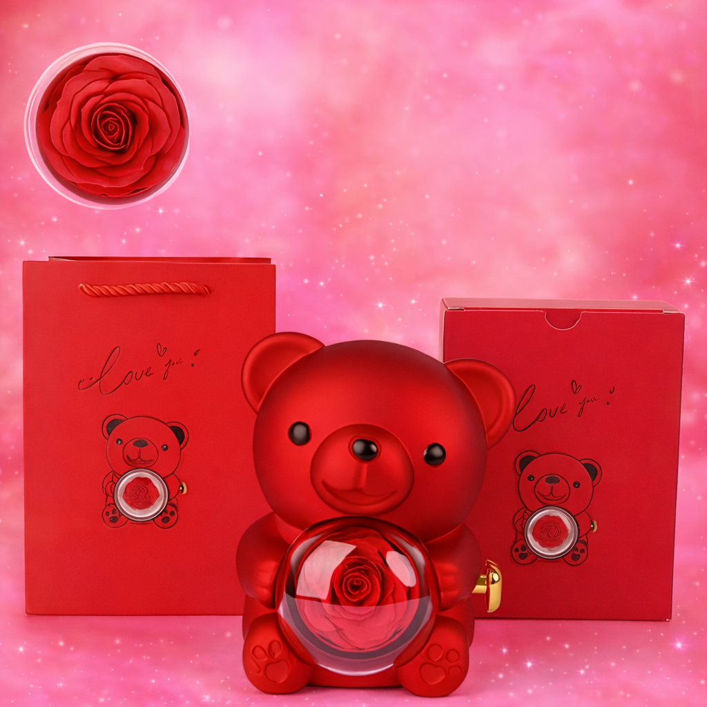 🧸🌹 Ekskluzywny Miś z Wieczną Różą i Naszyjnikiem✨