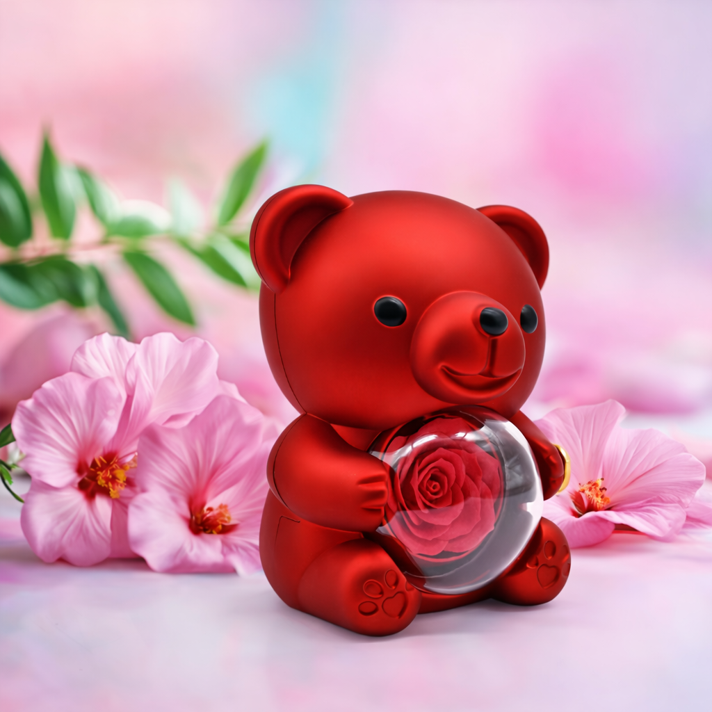 🧸🌹 Ekskluzywny Miś z Wieczną Różą i Naszyjnikiem✨