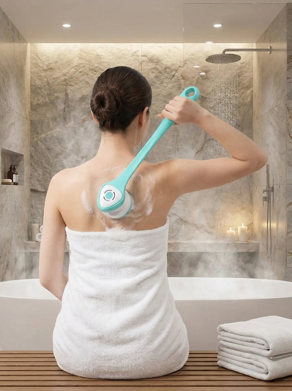 💆‍♂️💦 Elektryczna szczotka masująca pod prysznic – wodoodporna, silikonowa, 5 głowic
